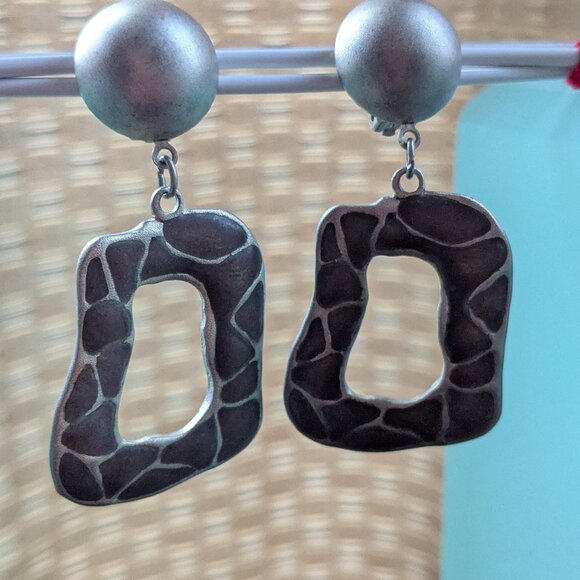 Copper Wire Dangle Earrings - Vintage Geometric Drop Earrings - Picture 1 of 5